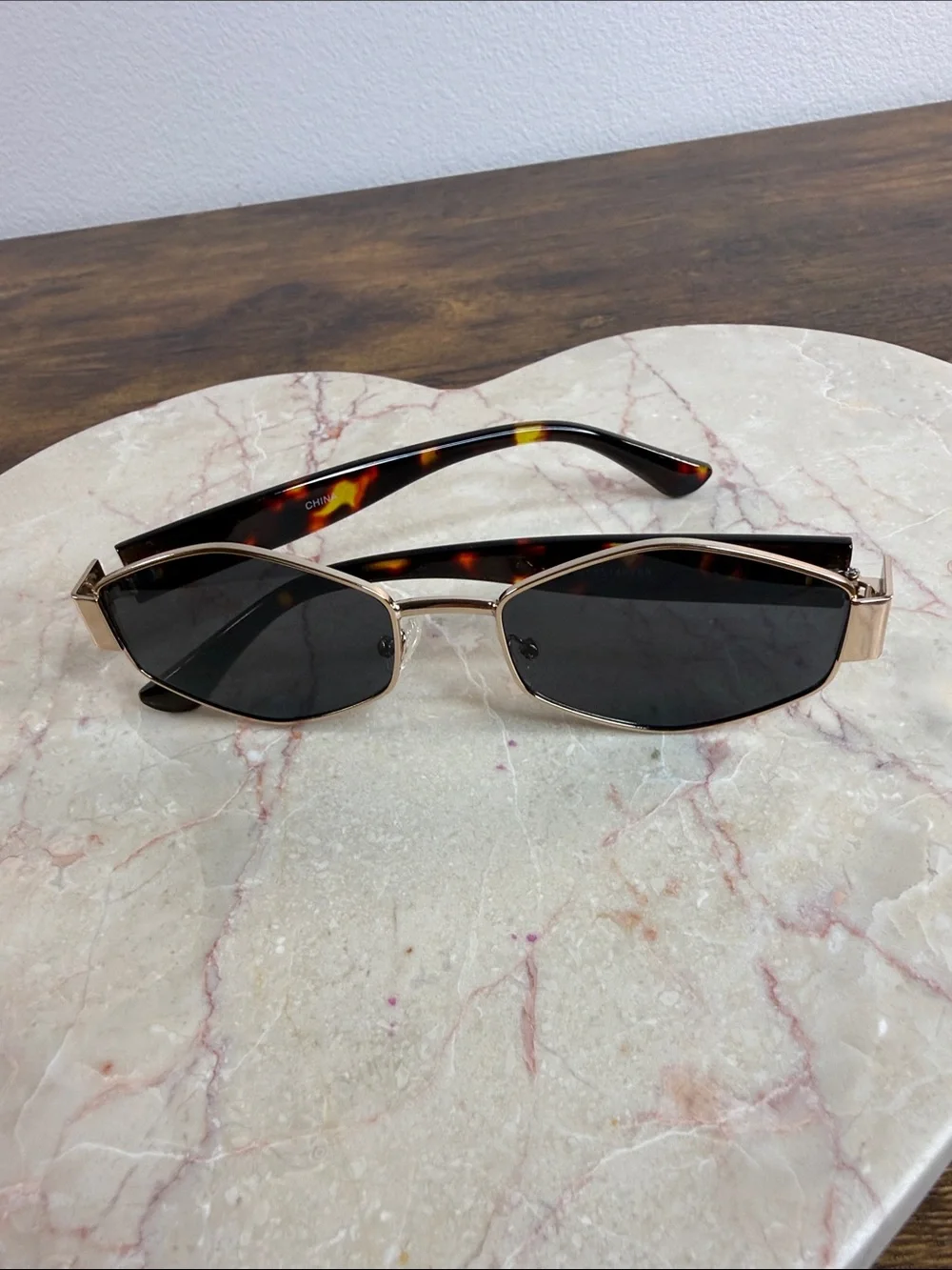 Gold Frame Black Lens Women's Sunglasses